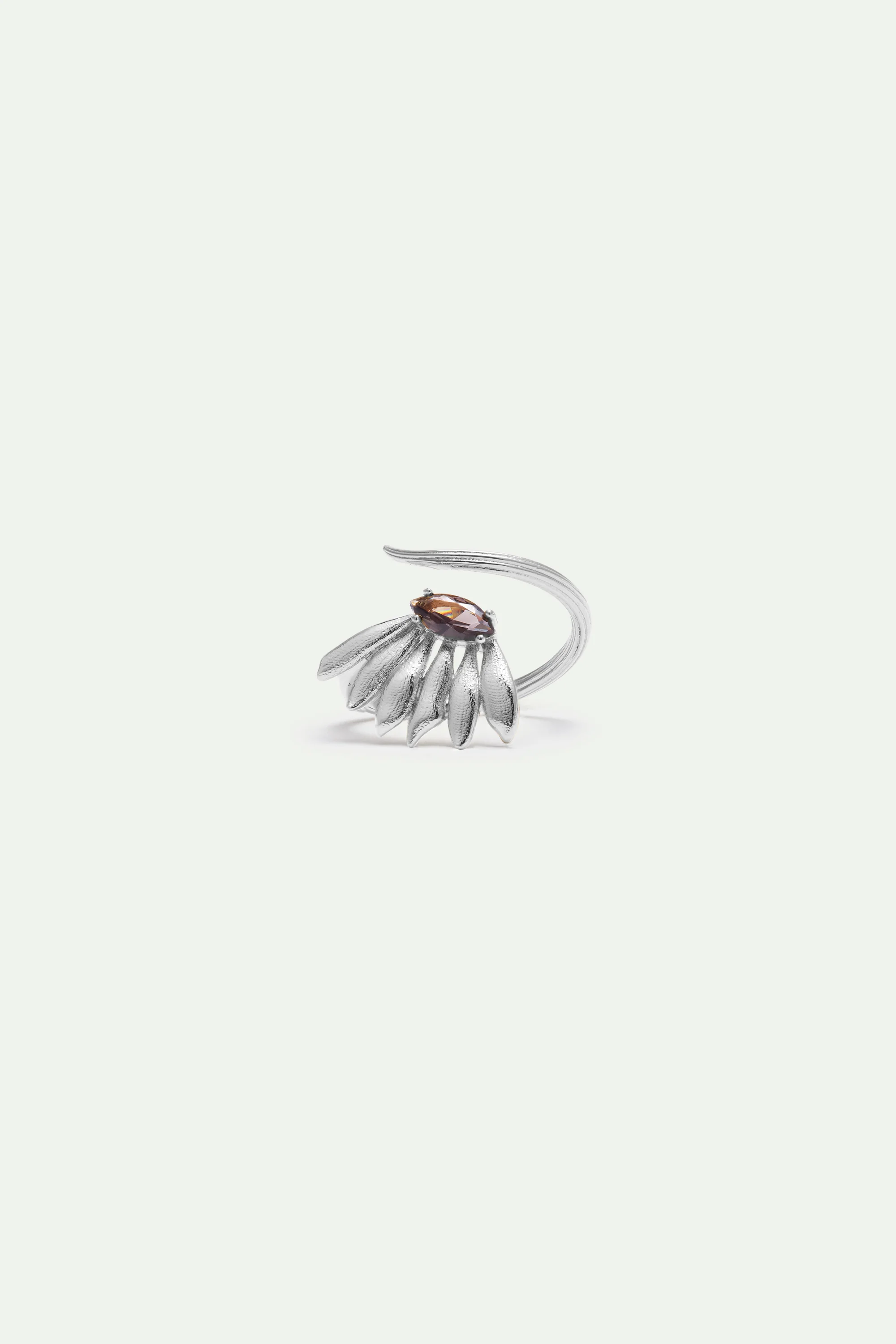 Bague ajustable argentée tournesol et pierre violette - Image 3
