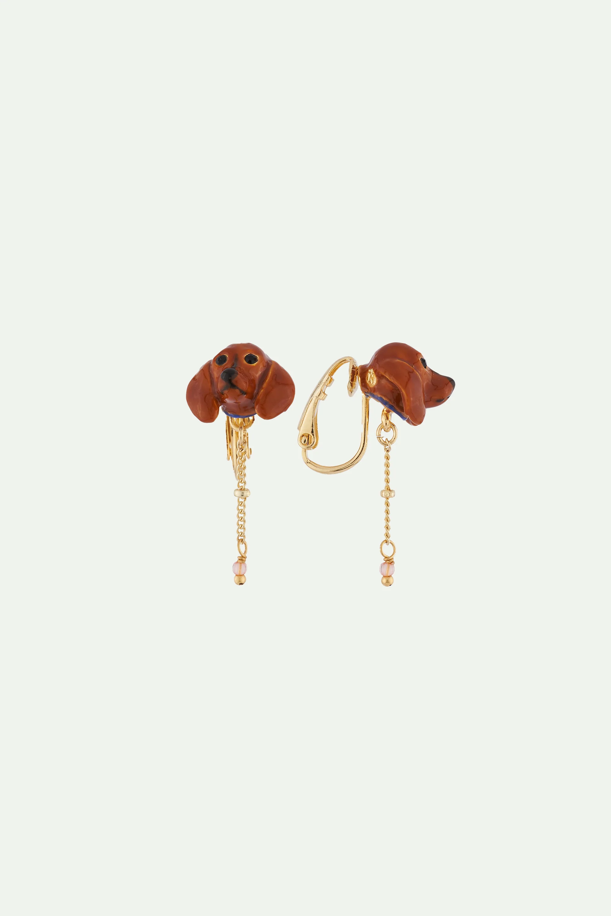 Boucles d'oreilles petite tête de teckel et chaîne - Image 3