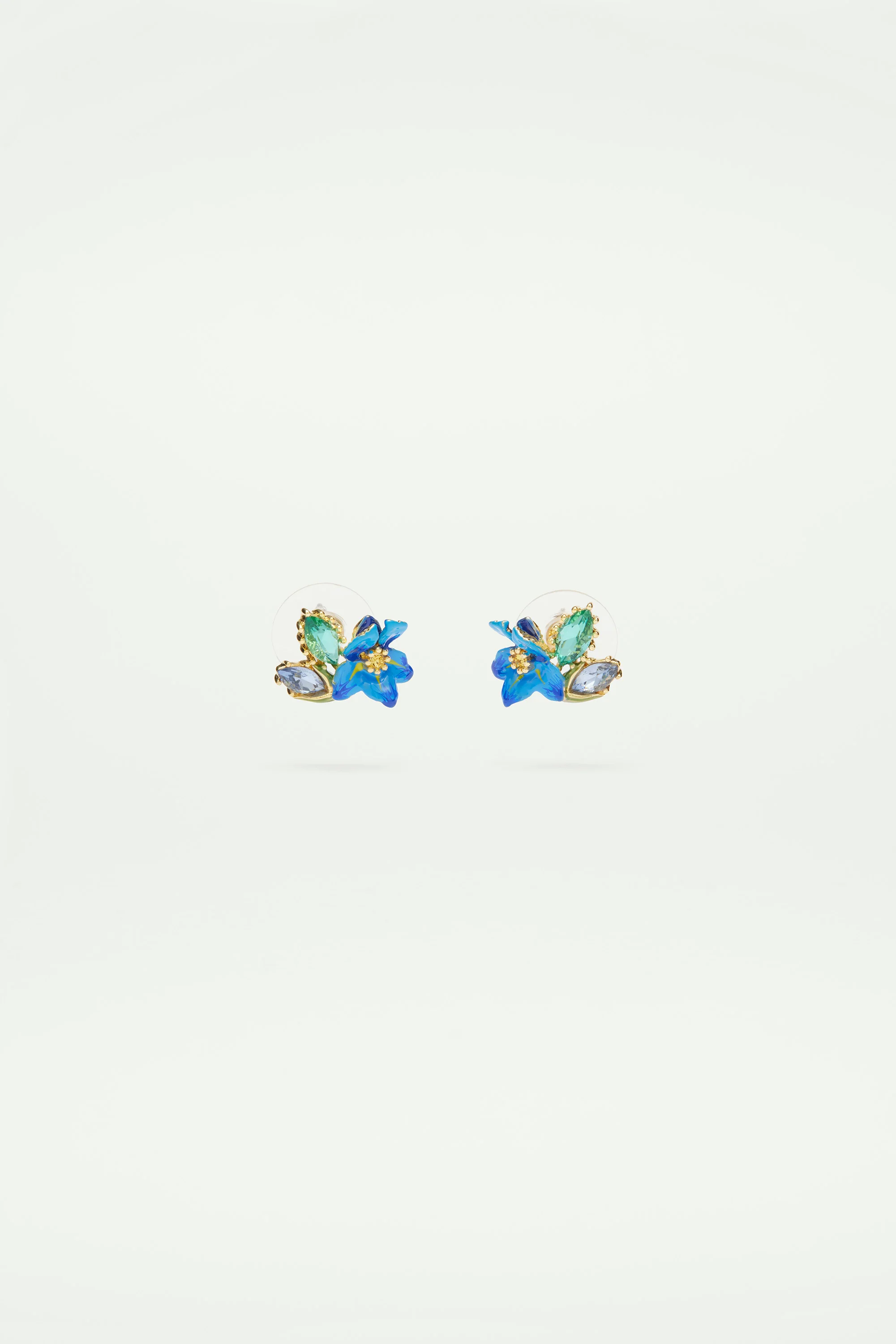 Boucles d'oreilles tiges Iris de Sibérie et cristaux facettés