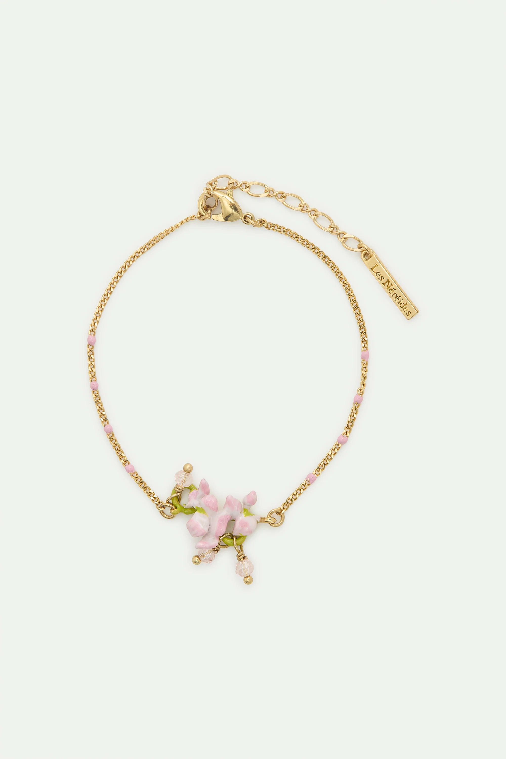 Bracelet fin glycine rose et perles de cristal facettées